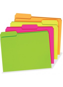 Letter - 8.50" Width x 11" Sheet Size - 150 Sheet Capacity - Assorted Position Tab Location - 11 pt. Folder Thickness - Manila - Fluorescent Pink, Fluorescent Orange, Fluorescent Green, Fluorescent Yellow - 24 / Pack - pfx40523